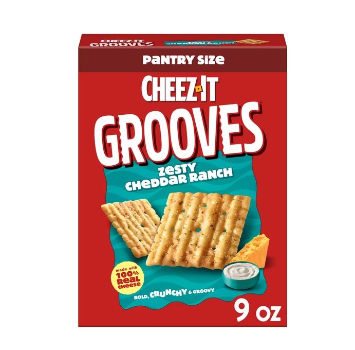 Cheez-It Grooves Zesty Cheddar Ranch Cheese Crackers, Crunchy Snack Crackers, 9 oz
