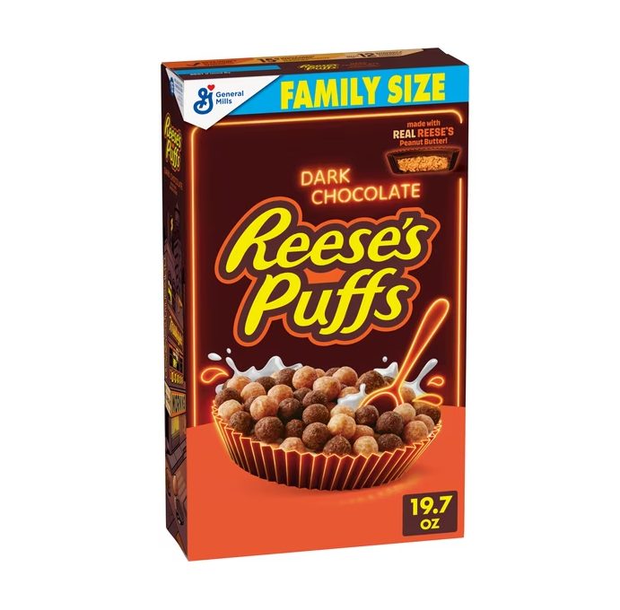 REESE'S PUFFS Dark Chocolate Cereal, with Real REESE'S Peanut Butter, Family Size, 19.7 oz