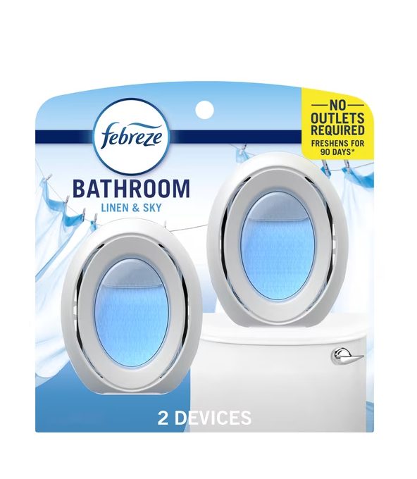 Febreze Bathroom Air Freshener, Odor-Fighting, Linen & Sky Scent, 2 Count