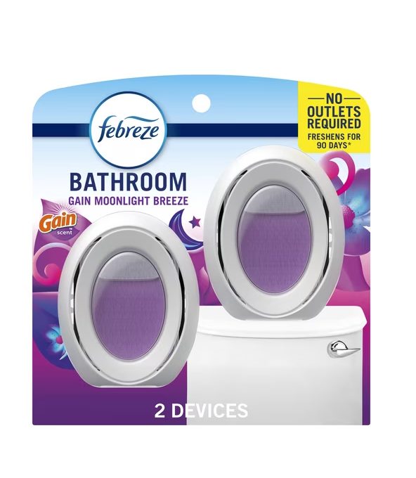 Febreze Bathroom Air Freshener, Odor-Fighting, Gain Moonlight Breeze Scent, 2 Count