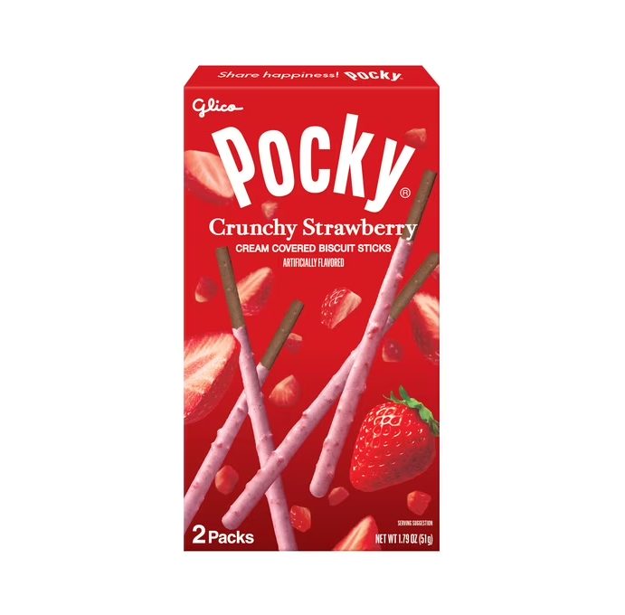 Glico Pocky Crunchy Strawberry Covered Biscuit Sticks, 1.79 oz