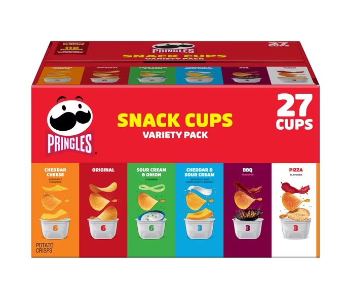 Pringles Potato Crisps Chips, Lunch Snacks, Snack Cups, Variety Pack, 19.5oz Box (27 Cups)
