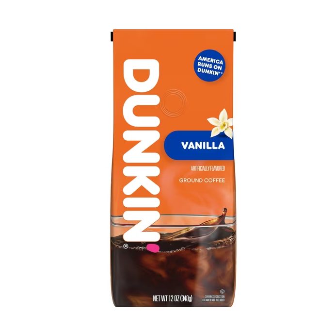 Dunkin’ French Vanilla Artificially Flavored Coffee, Ground Coffee, 12 oz Bag