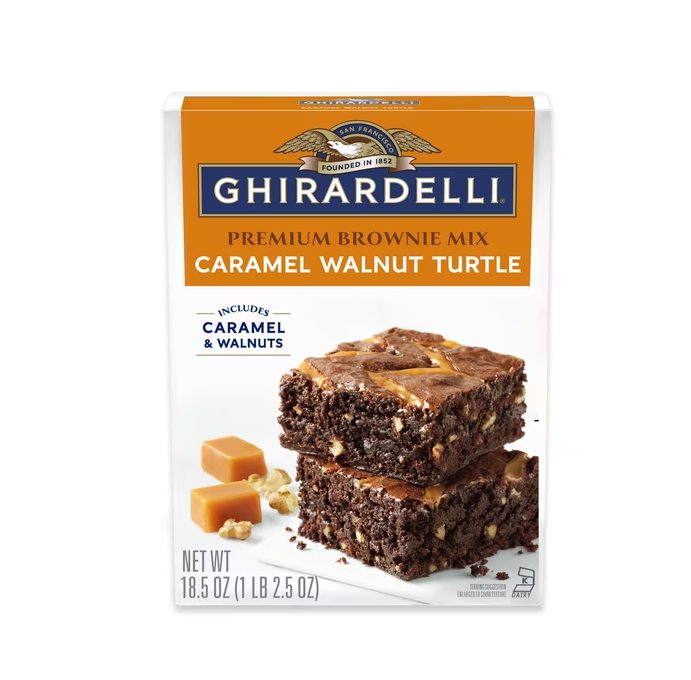GHIRARDELLI Caramel Walnut Premium Brownie Mix, Includes Caramel and Real Walnuts, 18.5 oz Box