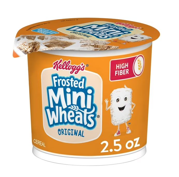 Kellogg's Frosted Mini-Wheats Original Breakfast Cereal, High-Fiber Cup, 2.5 oz