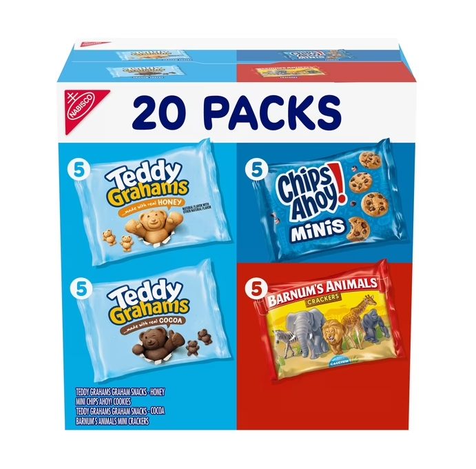 Nabisco Variety Pack, Barnum's Animal Crackers, Teddy Grahams & CHIPS AHOY! Cookies, 20 Snack Packs
