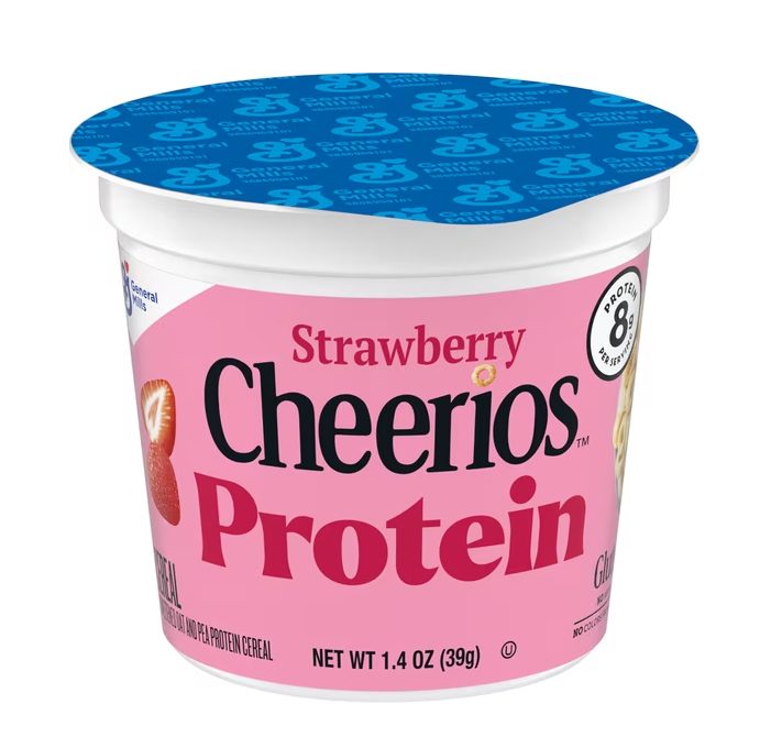 Cheerios Protein Strawberry Gluten Free Breakfast Cereal Cup, 1.4 oz