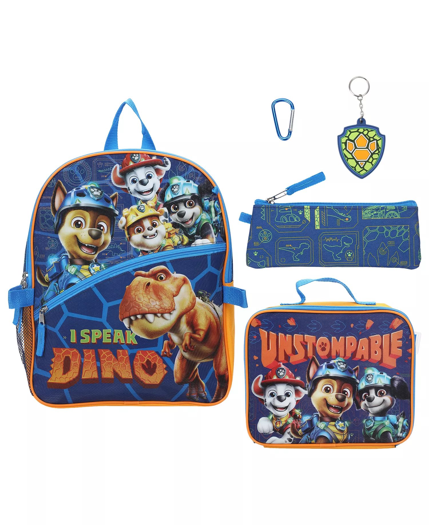 Paw Patrol Boys' and Girls' Backpack, Lunch Bag, Pencil Case, Key Chain and Caraniber, 5-Piece Set