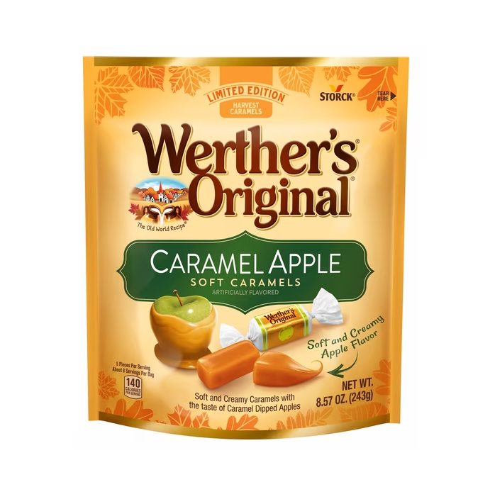 Werther's Original Limited Edition Fall Harvest Caramel Apple Soft Caramels, 8.57 oz Bag