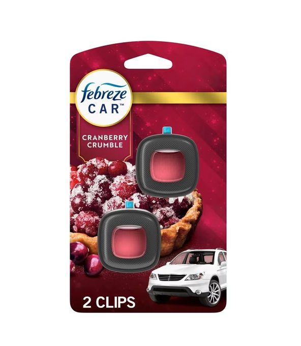 Febreze Car Air Freshener, Odor-Fighting Car Vent Clip, Cranberry Crumble, 2 Count