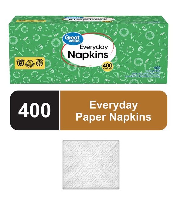 Great Value Everyday Disposable 1-Ply White Paper Napkins, 400 Count