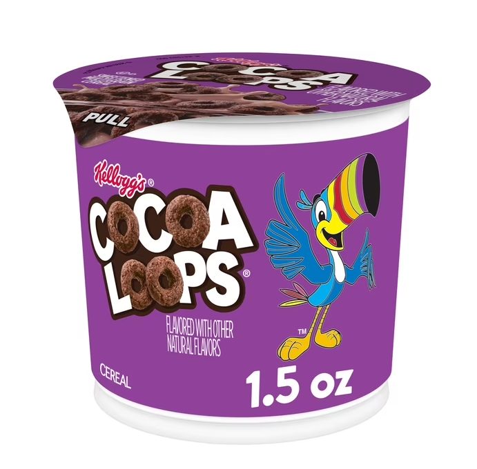 Kellogg's Cocoa Loops Original Breakfast Cereal, Good Source of Fiber Cup, 1.5 oz