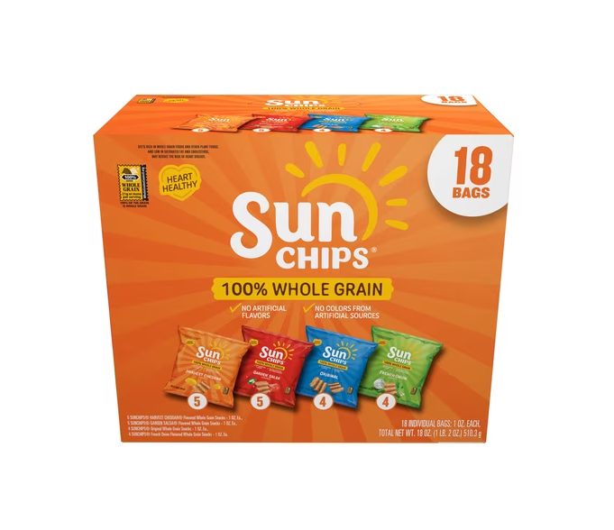 SunChips 100% Whole Grain Snacks, 4 Flavor Variety Pack, 1 oz, 18 Count