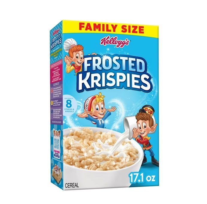Kellogg's Frosted Krispies Frosted Flavor Breakfast Cereal, Kids Snacks, Family Size, 17.1 oz