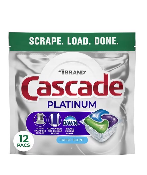 Cascade Platinum Dishwasher Pods, Dishwasher Detergent, Dish Detergent Soap, Fresh, 12 Count