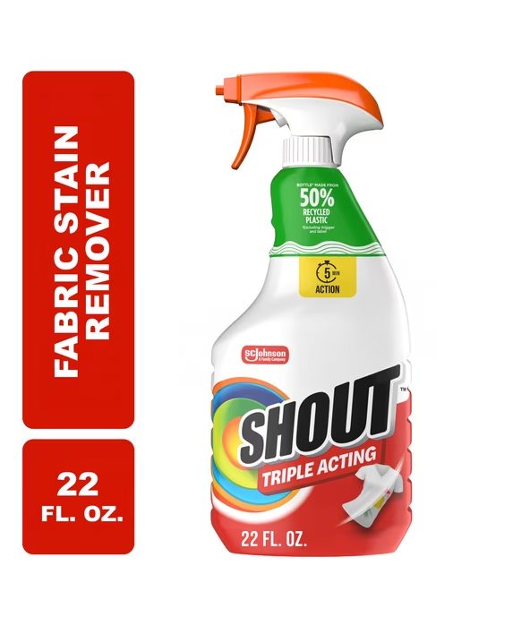 Shout Active Enzyme Laundry Stain Remover Spray, Triple-Acting Formula Clings, Penetrates, and Lifts 100+ Types of Everyday Stains - Prewash Spray 22 FL. OZ.