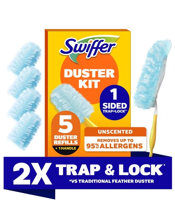 Swiffer Duster Cleaning Kit, Feather Duster Alternative, Unscented, 1 Handle + 5 Duster Refills