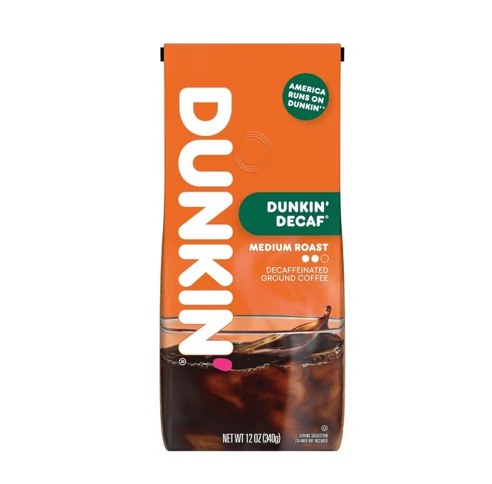 Dunkin’ Decaf Original Blend Ground Coffee, Medium Roast, 12 oz, bag