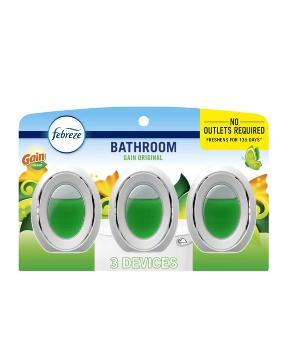 Febreze Bathroom Air Freshener Odor-Fighting, Gain Original,3 Count
