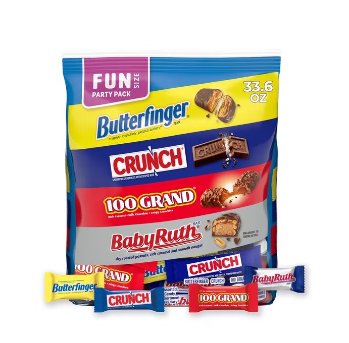 Butterfinger, Crunch, Baby Ruth, and 100 Grand, Assorted Fun Size Chocolate-y Treats, 55 Count Party Pack, 33.6 oz