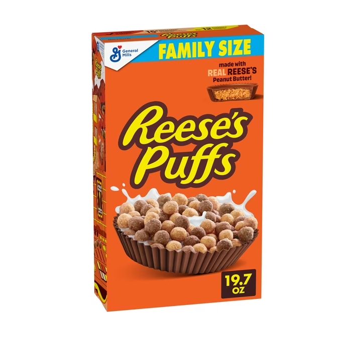 REESE'S PUFFS Breakfast Cereal, Chocolatey Peanut Butter Cereal, Family Size, 19.7 oz