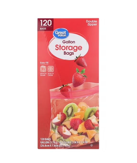 Great Value Double Zipper Gallon Storage Bag, 120 Count