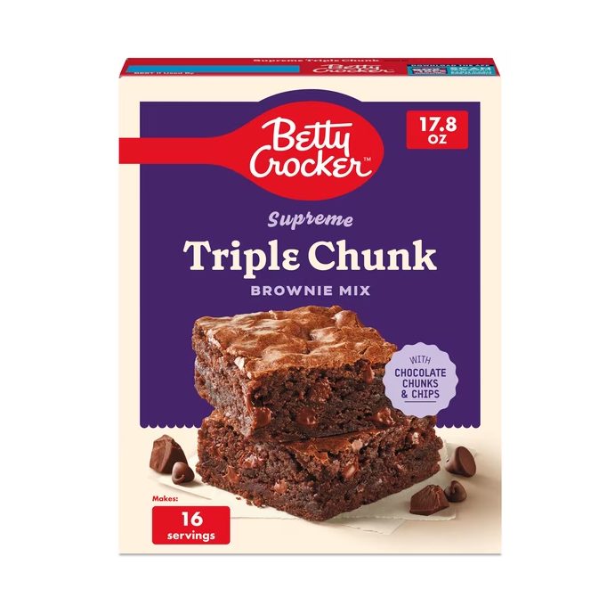 Betty Crocker Supreme Triple Chunk Brownie Mix, Fudgier Brownies, 1 Box, 17.8 oz
