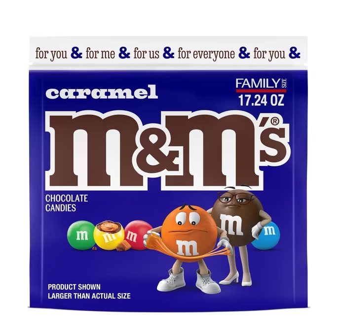 M&M'S Caramel Milk Chocolate Candy, Family Size Resealable Bag, 17.24 oz