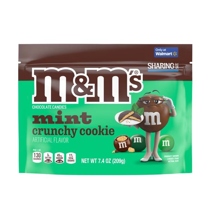 M&M's Milk Chocolate Mint Crunchy Cookie Candy, Sharing Size - 7.4 oz Pouch