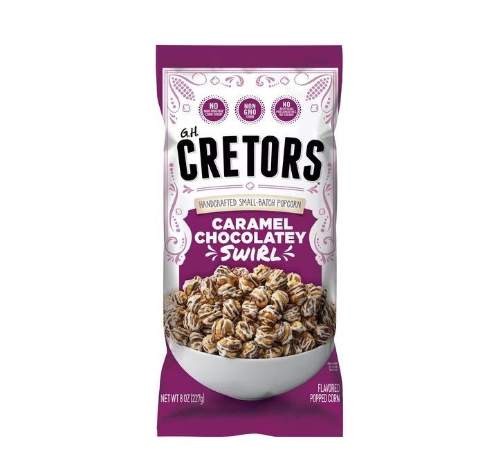 Caramel Chocolatey Swirl Flavored Popped Corn, 8 Ounces Bag