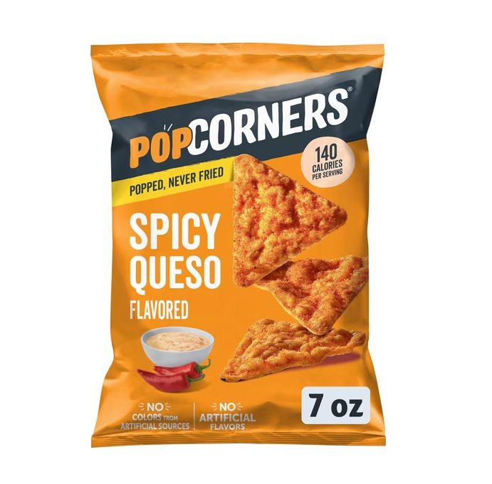 PopCorners No Artificial Colors or Flavors Spicy Queso Popped Corn Chips Bag, 7 oz