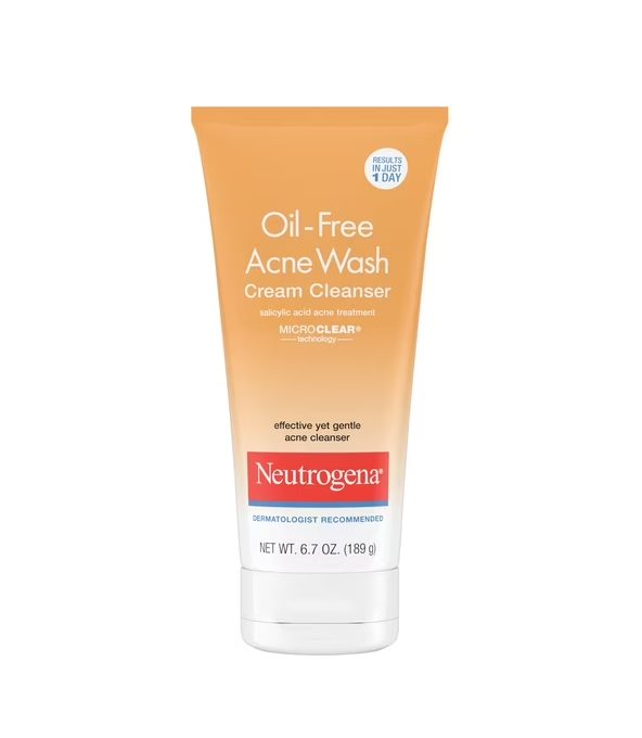 Neutrogena Oil-Free Acne Cream Cleanser, Salicylic Acid Face Wash & Acne Treatment, 6.7 fl oz
