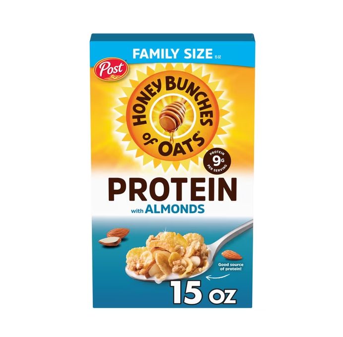 Honey Bunches of Oats Honey & Almond Protein Breakfast Cereal, 15 oz Box