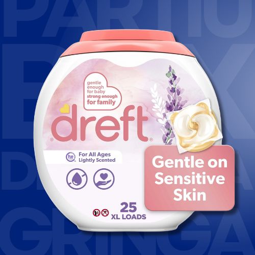 Dreft Baby Laundry Detergent XL Pacs (Sensitive Skin, Hypoallergenic, Lightly Scented Lavender) | 25 Count